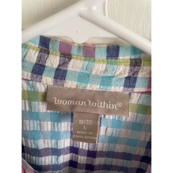 Woman Within Short Sleeve Button Down Seersucker Shirt collar cotton L 18-20 - Picture 6 of 7